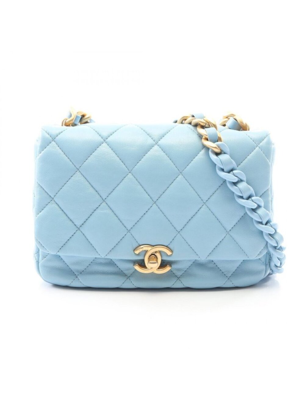 Chanel Shoulder Bag Quilted Light Blue Lambskin Small Flap Chain